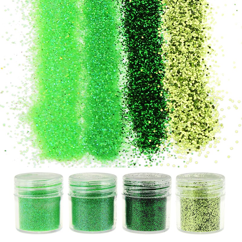 4 fles/Set Groene Glitter van Edelstenen 1 Doos 10g Pailletten Stof Glitter Poolse Nail Art Decoratie BG045-BG048