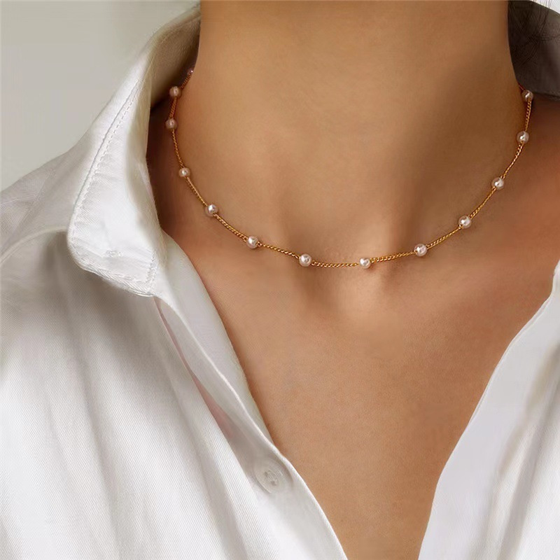 FTCY 3pcs Women's Pearl Necklace Set 14K Gold Love Heart Pendant Waterproof Hypoallergenic Collarbone Neck Chain Jewelry