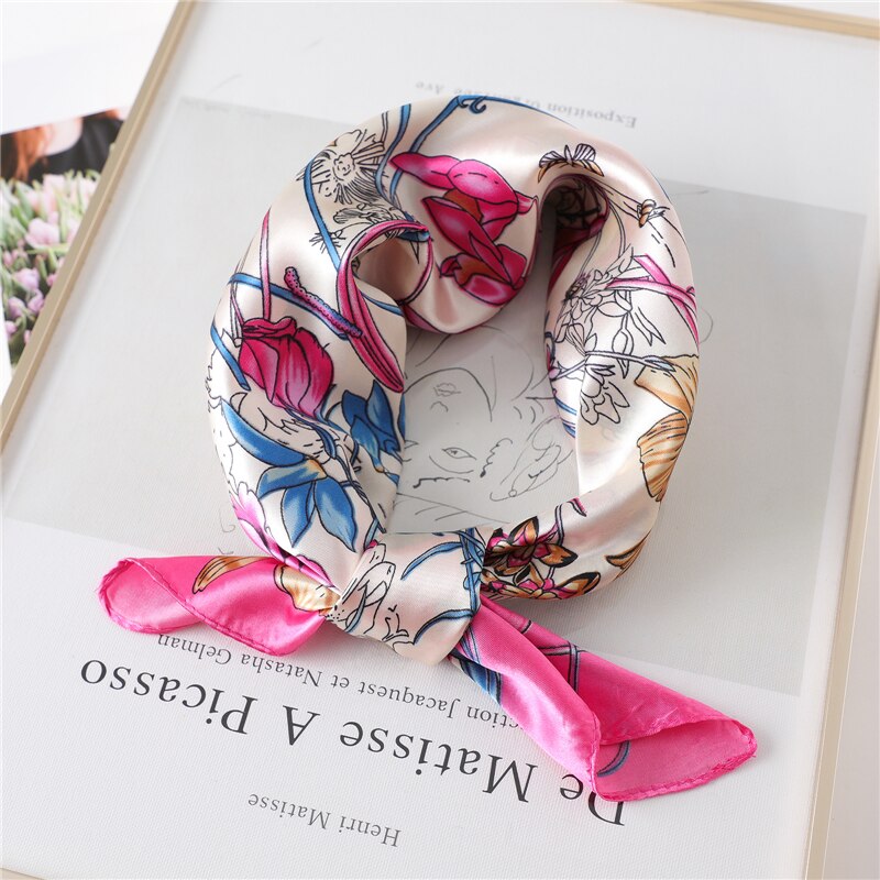 Femme Zijden Sjaal Tas Tie Haarband Foulard Kleine Zakdoek Elegante Bloemenprint Vrouwen Hoofdband Skinny Bandana