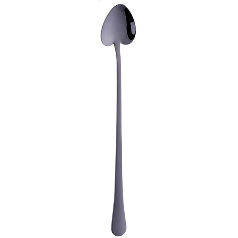 1 Pc Rvs Dessert Lepel Lange Steel Ice Scoop Kleine Koffie Lepels 8 Kleuren Mooie Servies voor Kit party Tools: Black-1pc / S 15.5(cm)