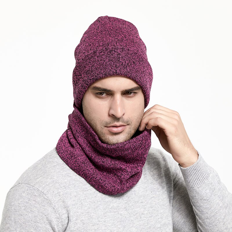 Conjunto sombreros bufandas de invierno para hombre, gorros de punto grueso para mantener el calor, accesorios de invierno, gorro, bufanda, gorra de cobertura gruesa para otoño: Purple