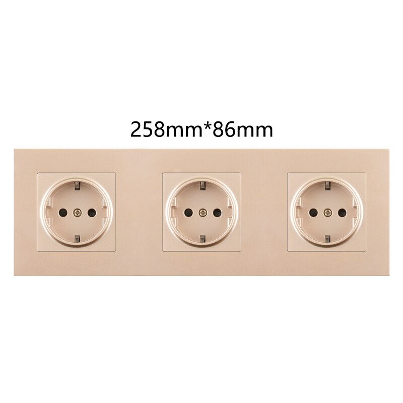 EU Europe Wall Power Socket Home Plug Socket Electrical Outlet Gold Plastic Double Triple Triple Quadruple 146Type Spain Russia: 258mm-86mm