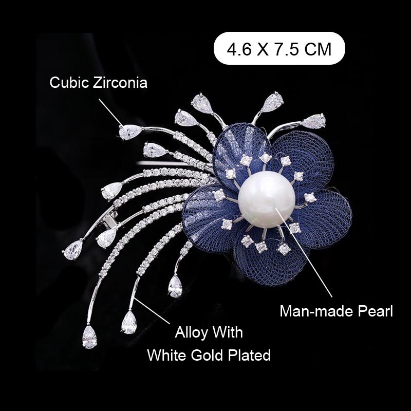 RED TREES Dress Brooch for Women - Plant Shape with Zircon & Pearl - Sterling Silver Alloy