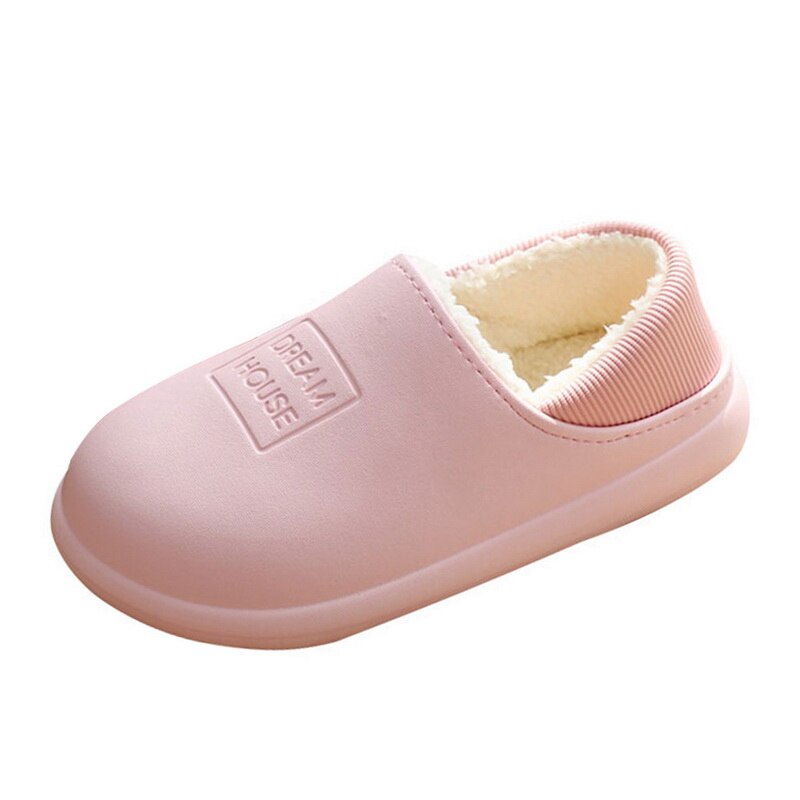 Waterproof Winter Cotton Slippers Female Home Household Warm Women Shoes Indoor Out Leather Bread With Moon Cotton Shoes: pink / 39-40