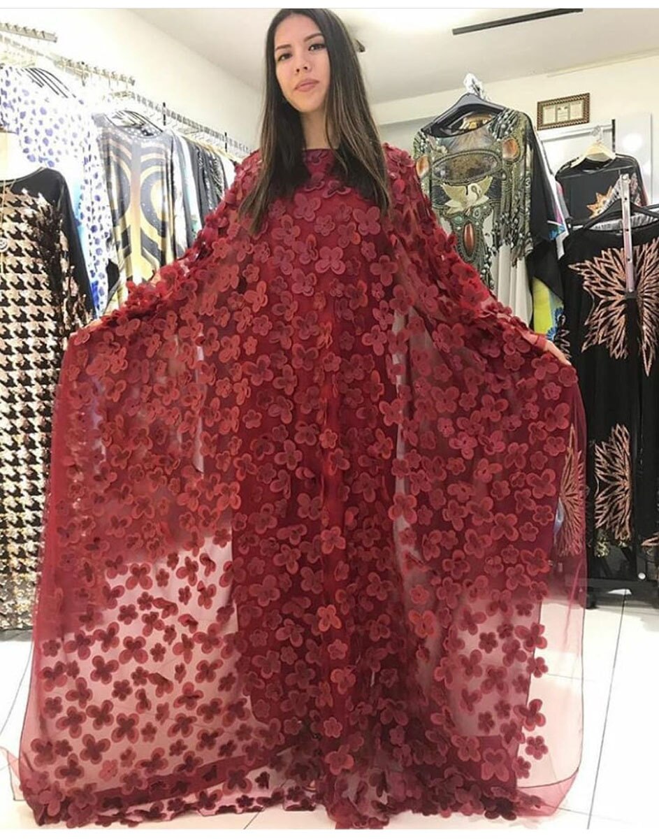 Gasa estilo africano mujeres vestidos largos Casual Oversize holgado femenino manga murciélago Vintage Maxi vestido y forro: Borgoña