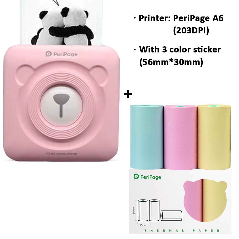 Peripage A6 203/304DPI Photo Printer Bliuetooth Wireless Thermal Printer Paper Sticker Label Printer Paper for Android iOS PC: Set-9