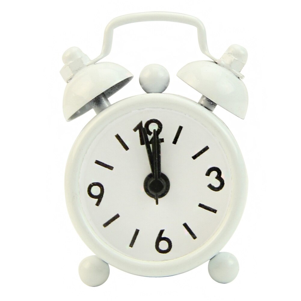 Mini clásico reloj de alarma electrónica número doble campana mesa de escritorio resistente cuarzo Digital Reloj Retro Decoración para la casa Mona: Blanco