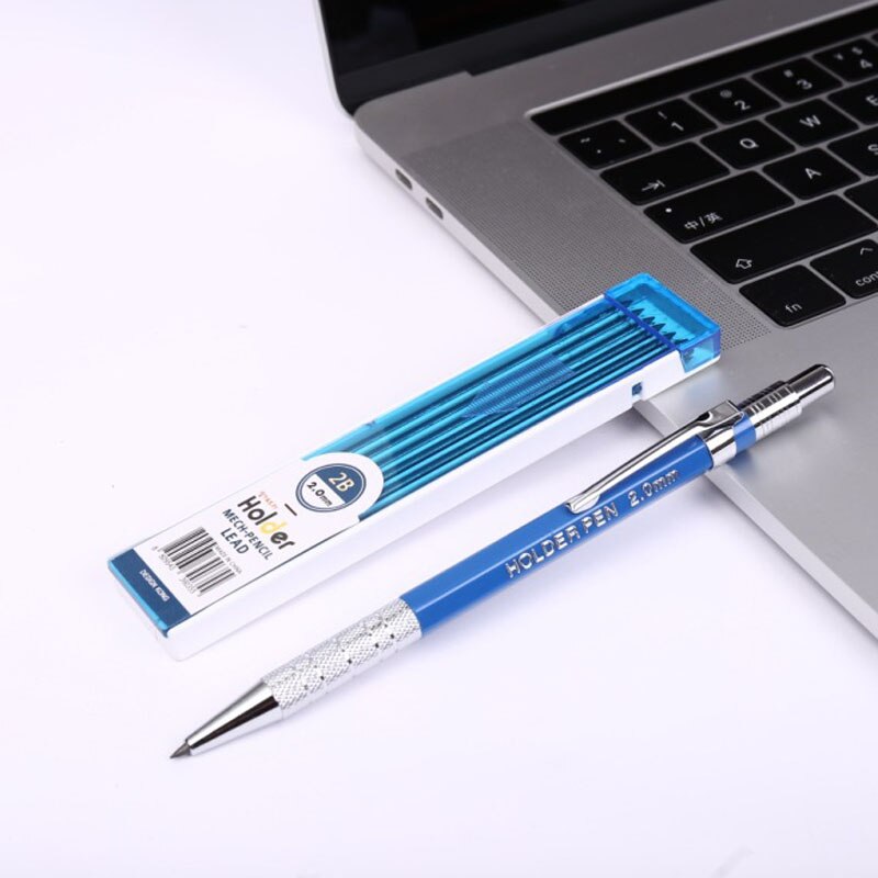 Metal automatisk mekanisk blyant 2.0 mm 2b blyholder tegning tegning blyant sæt kontor skoleartikler: Hvid
