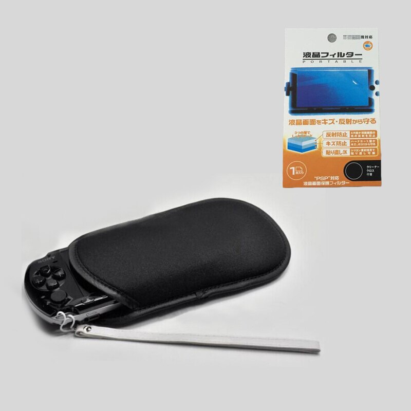 2in1 Beschermende Opbergtas Pouch + Pols Lanyard Riem + Screen Protector Film Cover Case Voor Sony Playstation Psp 1000 2000 3000
