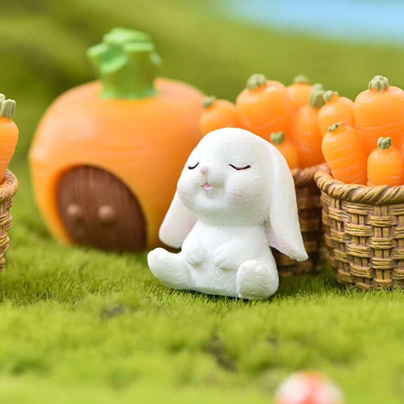 Miniaturedekoration sød dyr tegneserie kanin gulerod kanin hus sød kanin havearbejde plante harpiks tilbehør  j99 stor
