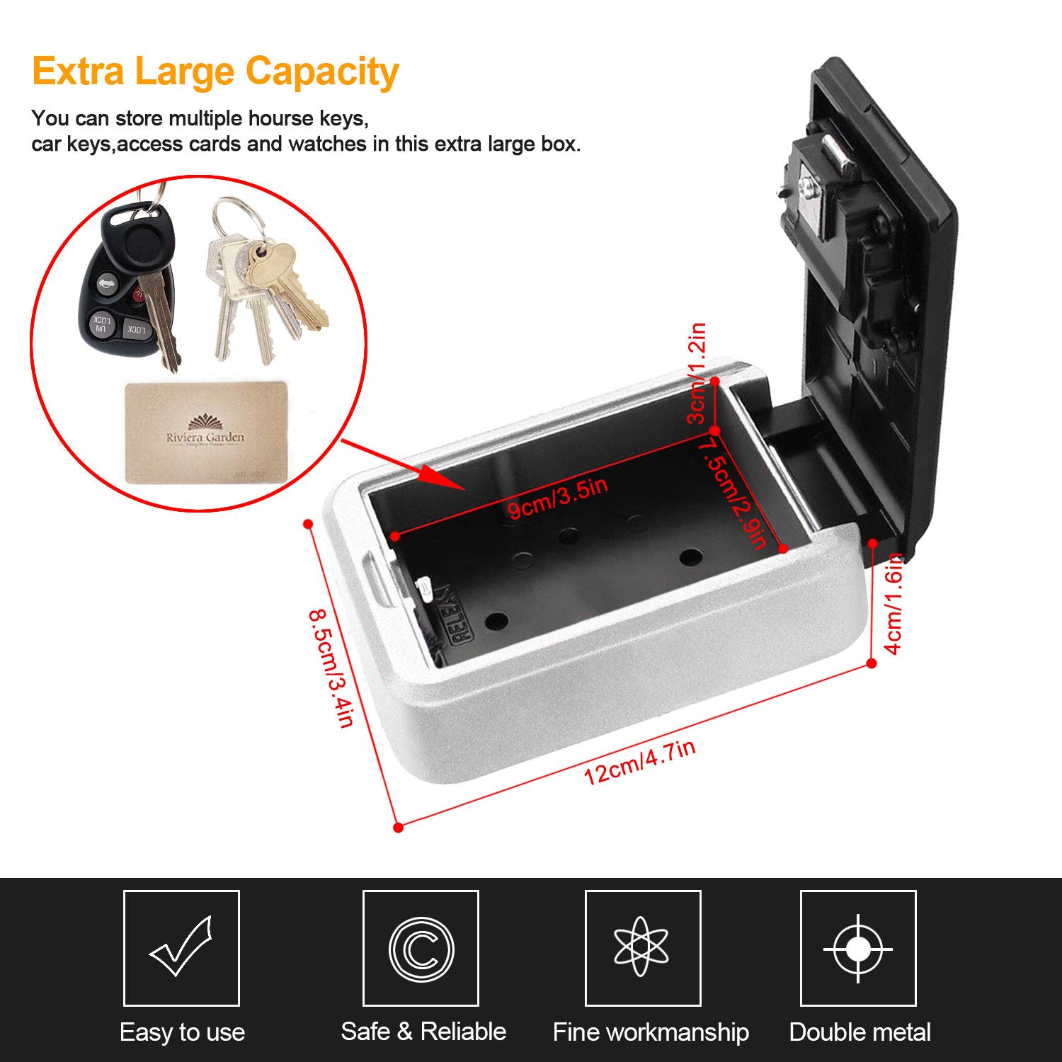 Key Lock Box with 4-Digit Combination Lock Box for House Key Wall Mounted Weatherproof Resettable Code Key Lock Box