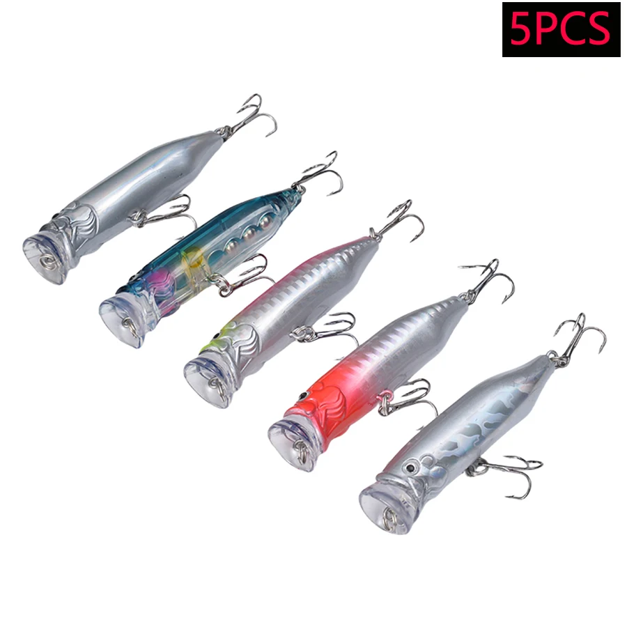 Conjunto de 5 Iscas Artificiais Flutuantes de Superfície (Crankbaits) para Pesca - Popper, Swimbait, Iscas Rígidas e Wobblers para Trolling de Lúcio, Robalo e Carpa: Default Title