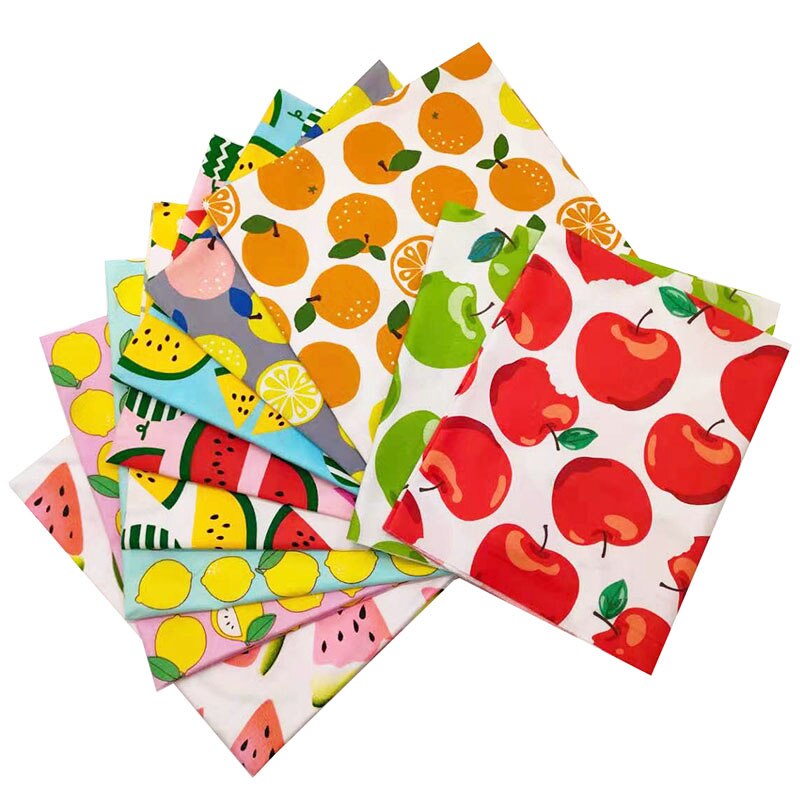 Tecidos de algodão estampados, 50cm x 50cm, costura, acolchoado para patchwork, bordado, faça você mesmo, artesanal, 8 peças da série frutas
