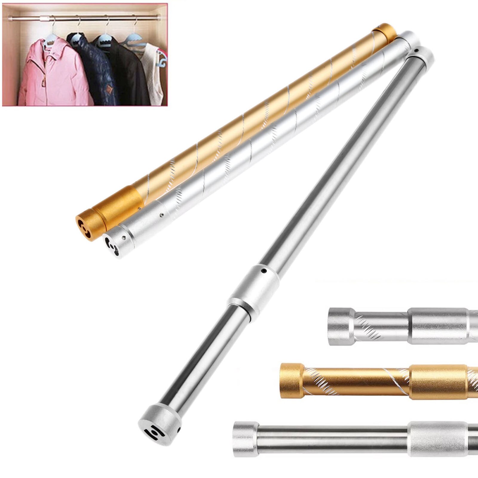 Wardrobe Hanging Poles Telescopic Rods Wardrobe Thickening Hangers Cabinet Hanging Rod Accessories Stainless Steel 420-720mm