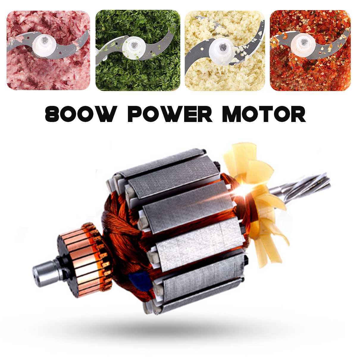 Picadora de carne eléctrica pequeña para el hogar, máquina picadora automática de acero inoxidable, procesador de alimentos, 2 velocidades, 800W, 3L