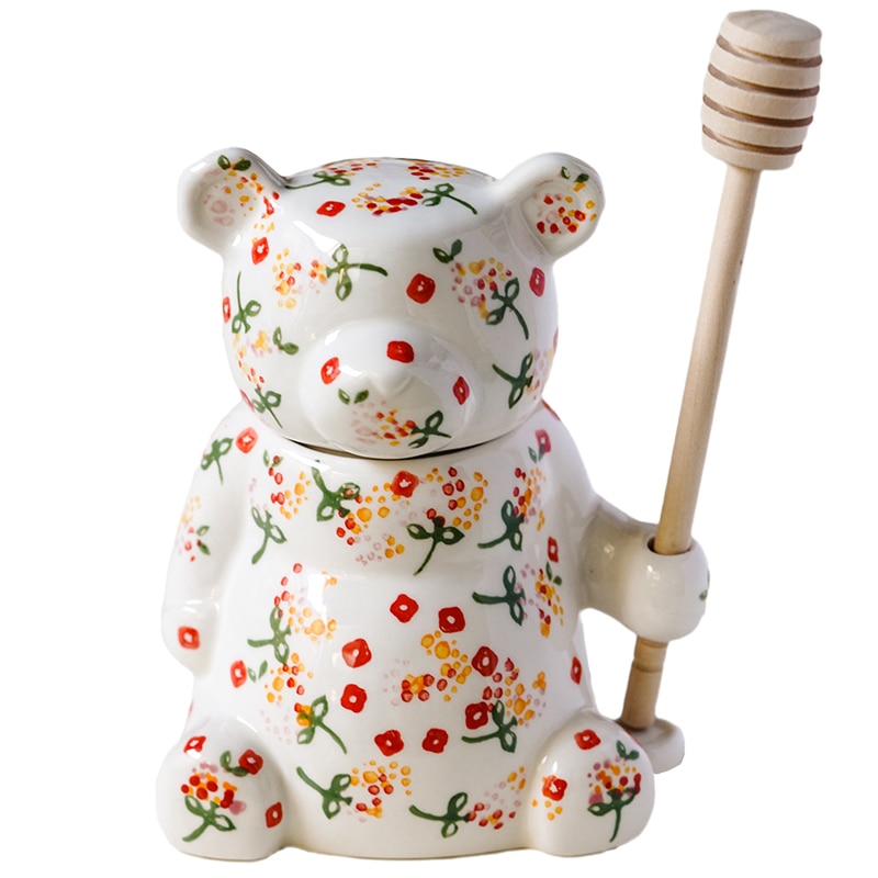 White Honey Jar,Ceramic Honey Pot,with Dipper and Lid,for Kitchen Use,Home Accessory,Honey Squeeze Dispenser