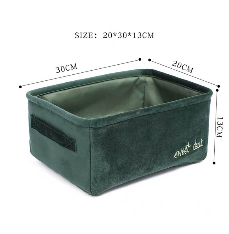 Velvet Storage Box Nordic Style Desktop Cosmetics Storage Basket Snack Book Sundries Storage Basket Organizer: Green-s