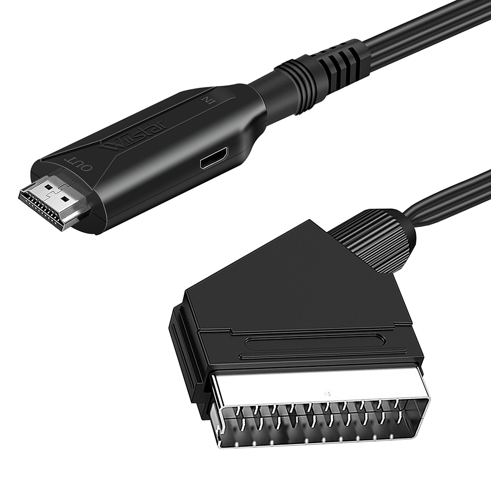 SCART zu HDMI-kompatibel Konverter Kabel 720P/1080P Schalter SCART in HD out Video Audio Konverter Adapter, für Sky Box STB Stecker