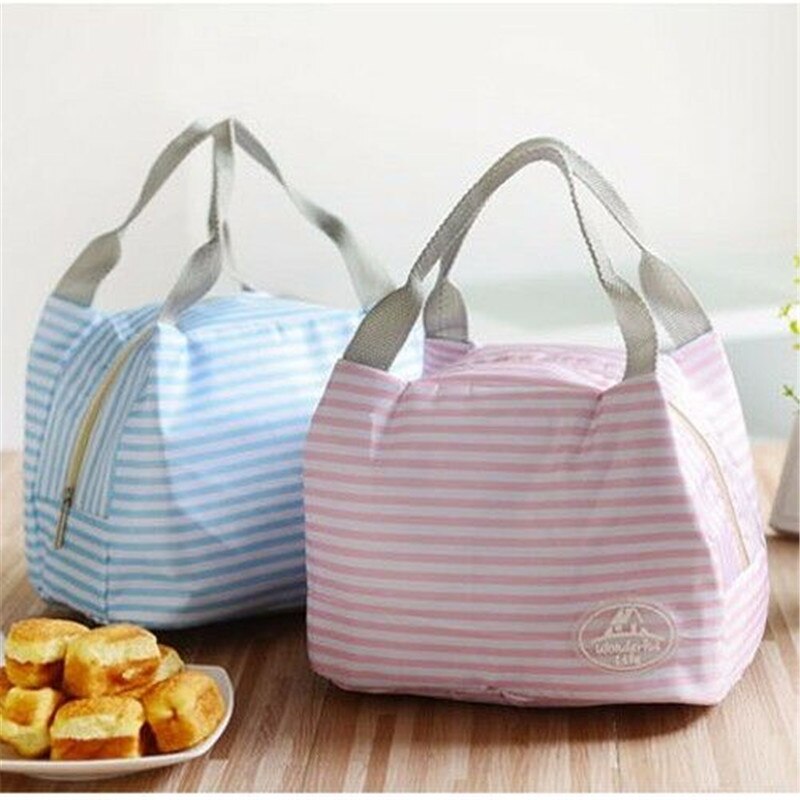 Tragbare Striped Dots muster Lunch Tasche Für Frauen Kinder Thermische Picknick Kühler Isolierte Reise Carry Lagerung Tote Taschen Kühler