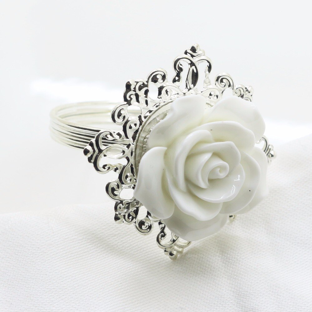 6Pcs/10Pcs Witte Hars Rose Servet Ring, diy Party Wntertainment Bruiloft Servet Doek Decoratie Gesp Tafel Banket Diner