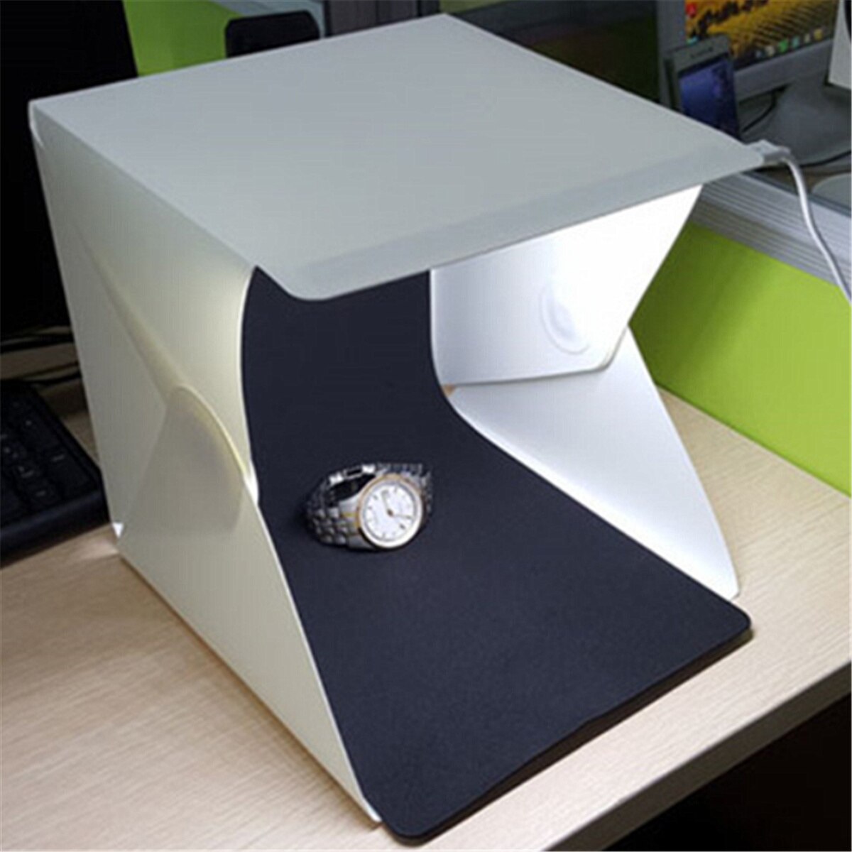 Sammenfoldelig bærbar led lysboks studio diffus soft box led lystelt kit foto sort hvid fotografering baggrund box