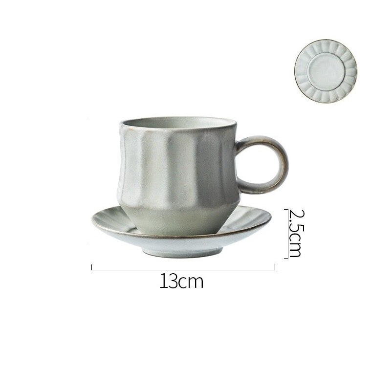 CHANSHOVA 225 to 350ml retro craft threaded ceramic coffee cup and saucer set porcelain threaded milk tea cup set H323: 7