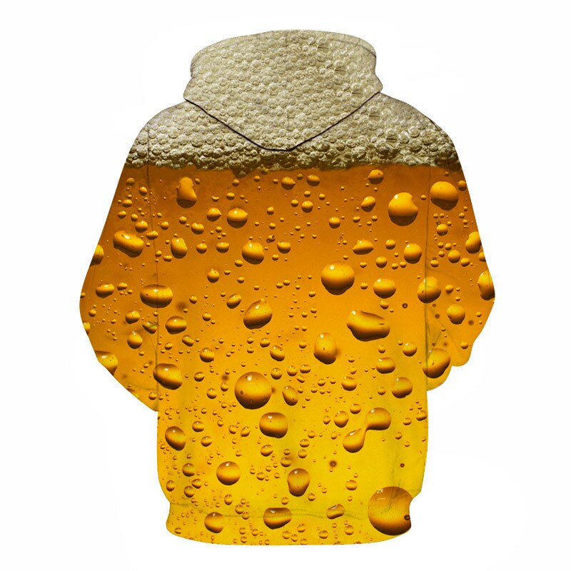 Sudadera con capucha y estampado de cerveza 3D para hombre, ropa deportiva a la , amarilla, de manga larga, para otoño, novedad
