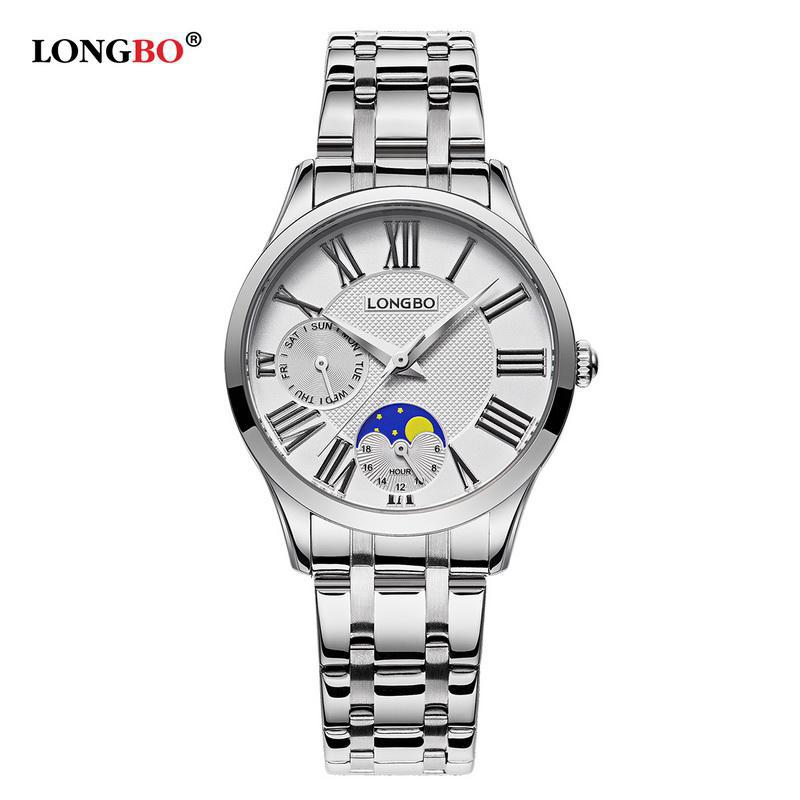 Longbo Quarzuhr Liebhaber Uhren Frauen Männer Paar Analog Voller Edelstahl Geschäft Armbanduhren lässig Gold 1/stücke: Weiß Pro Frau