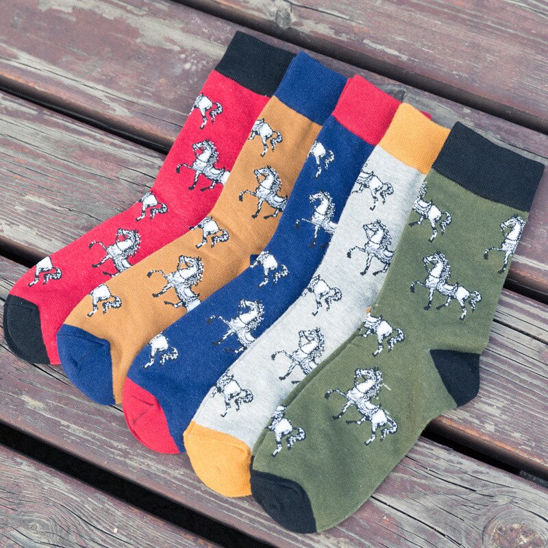 Chaussettes courtes avec imprimé Animal de cheval pour hommes, 1 paire, automne et hiver