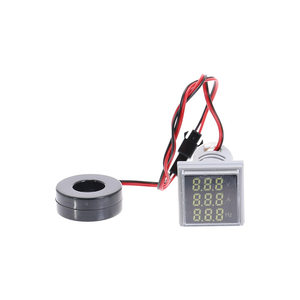 Mini digital voltmeter amperemeter 22mm kvadrat  ac 50-500v 0-100a 0-99hz amp volt hertz spændingstester meter led pilot lampe lys: Hvid