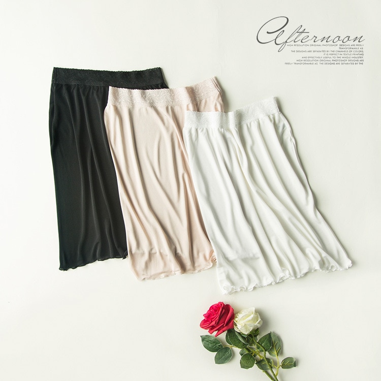 Kvinder blonder sort hvid abrikos halv slip med blonder lang 40-50cm komfortable silke slips underskørt nattøj