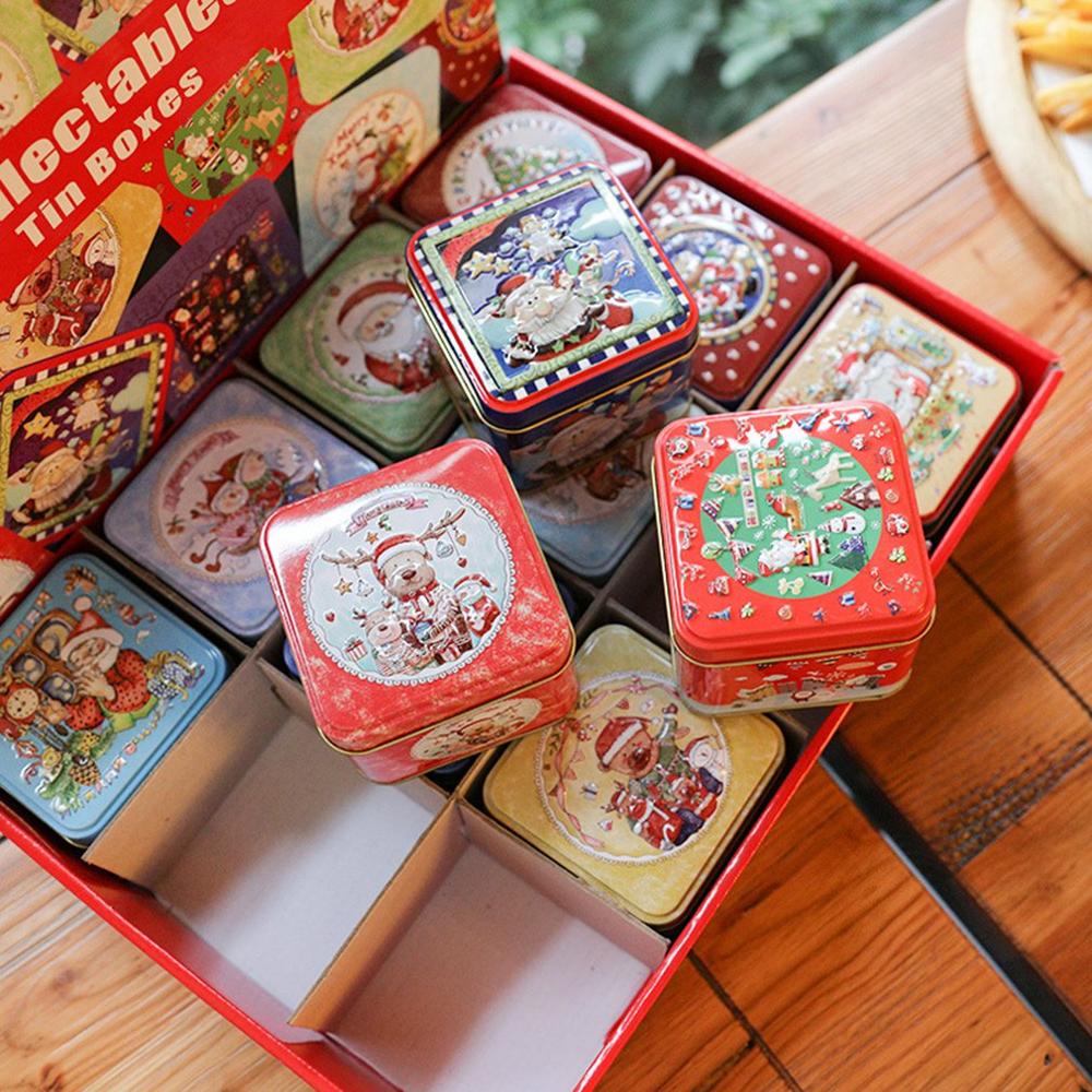 Christmas Small Square Box Tin Box Packaging Box Baking Biscuit Box Tin Sugar Box Christmas Box