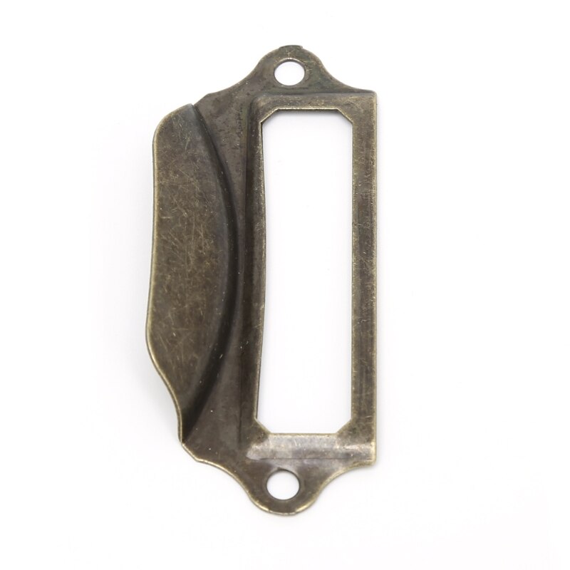 10xAntique Brass Label Pull Frame Handle File Name Card Holder Cabinet Drawer