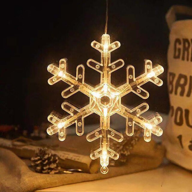 LED Christmas Lights Battery Power Supply Christmas Tree Snowman Elk Chandelier Indoor Outdoor Glass Window Suction Cup Light: Snowflake