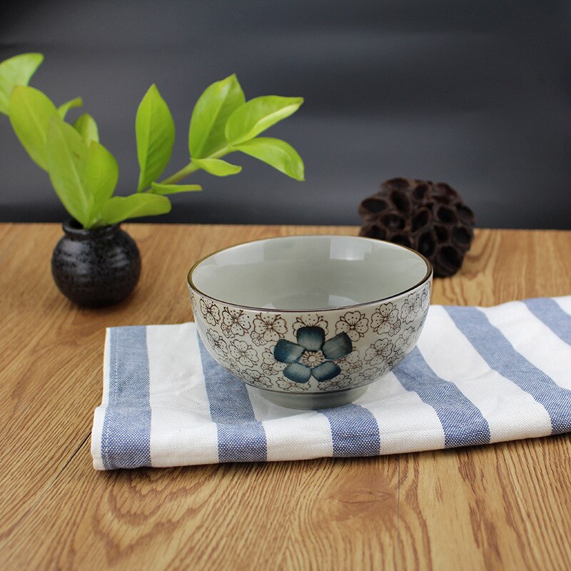 Japanese-style Plates And Bowls Round Floral Ceramic Plate Household Dinner Dishes Rice Soup Noodles Bowl Tableware: B-bowl