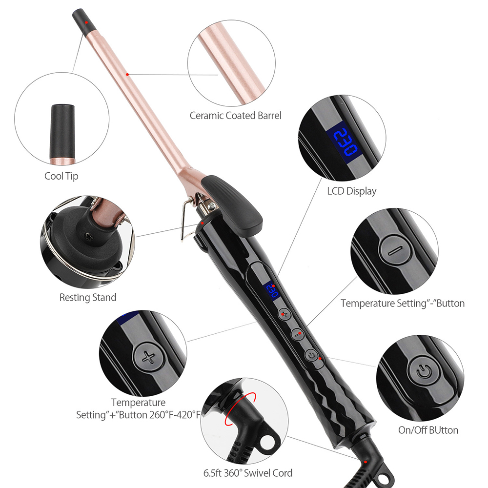 9 mm Lockenstab, professioneller Keramik-Lockenstab für langes und kurzes Haar