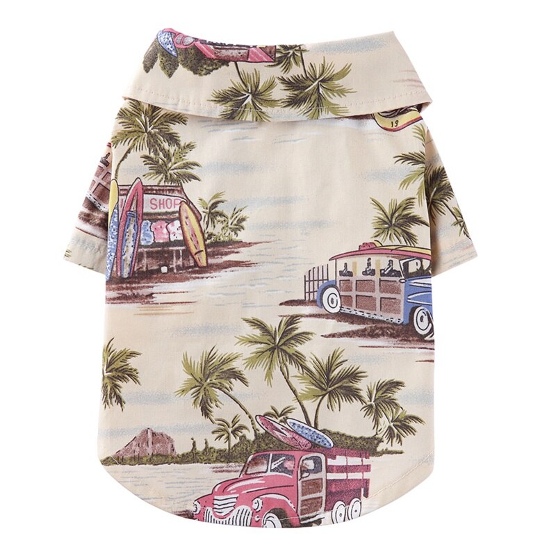 Ropa de verano para perros, camisa de playa con estampado de perro, hawaiana, playera informal de viaje para mascotas, blusa con Gato de manga corta: Amarillo claro / L