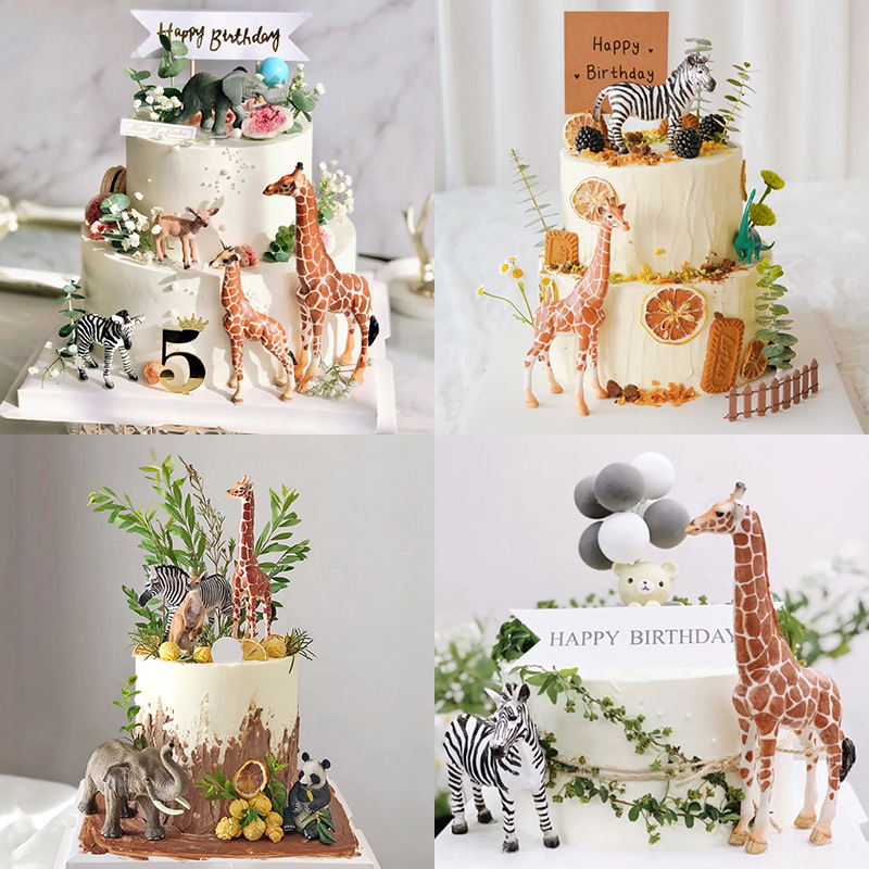 Safari Animals Cake Decor Simulation Elephant Kangaroo Panda Wild One Jungle Safari Cake Topper Happy Birthday Party Decor