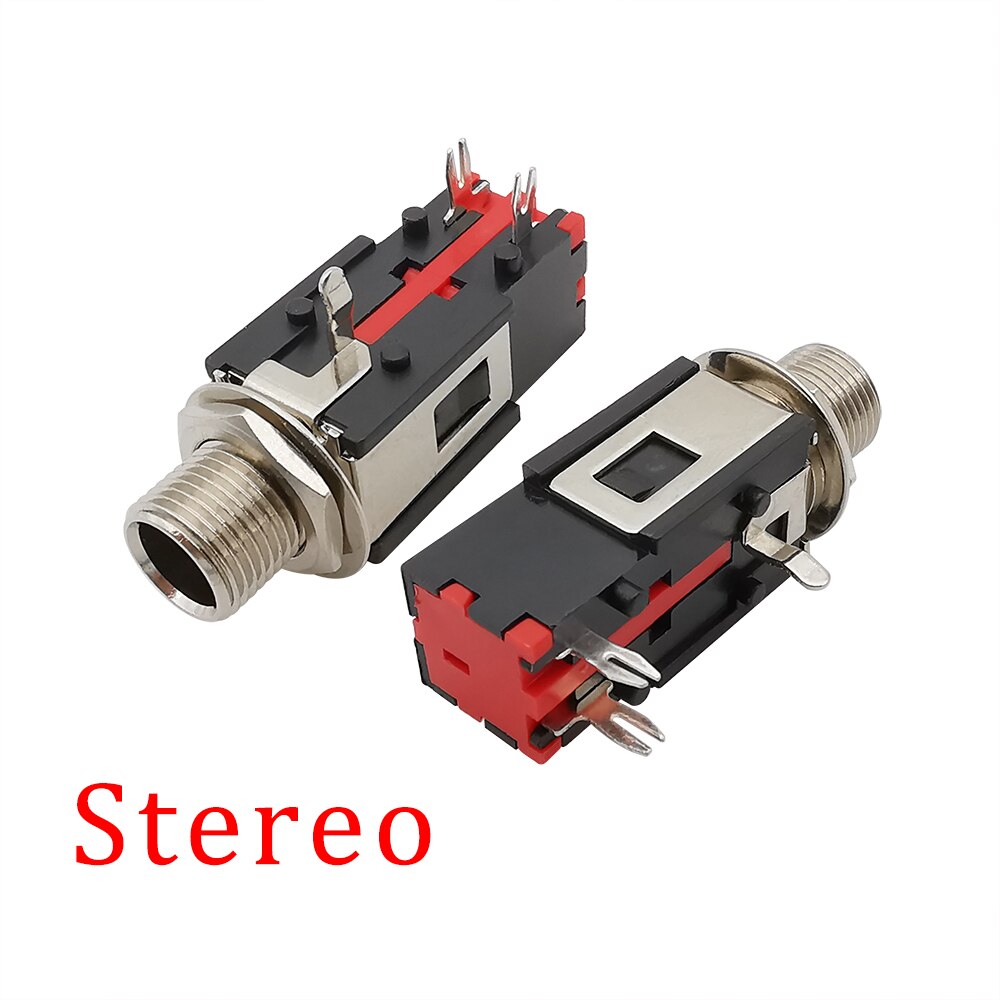 6.35mm Stereo Female Jack Audio Connector Right Angle 3 Pin 6.35mm 1/4" Jack Audio Headphone Nut Panel Mount Socket Connector