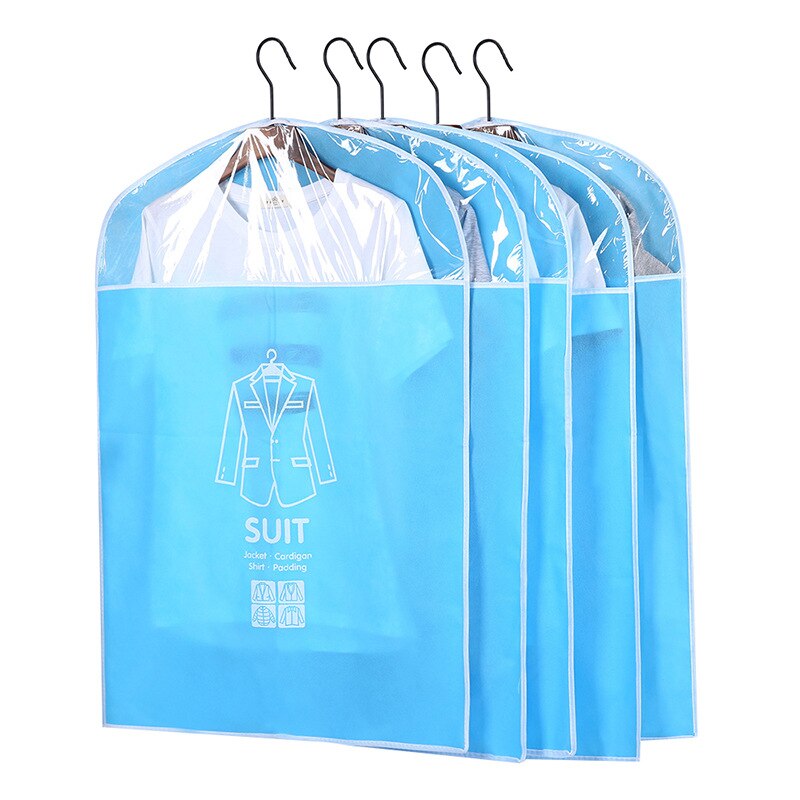 5Pcs/Set Closet Hanging Clothes Dust Cover Waterproof Garment Bag Wardrobe Suit Coat Dress Organizer