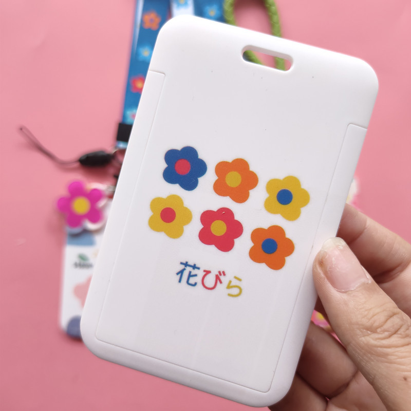 Porte-cartes à fleur mignon, Japon et Corée du Sud, ensemble de cartes rouges net, porte-cartes d'identité, accessoires suspendus, lanière de chaîne continent, bricolage