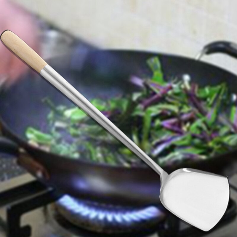 1PC manche en bois pelle acier inoxydable spatule cuisson pelle ustensiles de cuisine cuisine ustensiles de cuisine ustensiles de cuisine