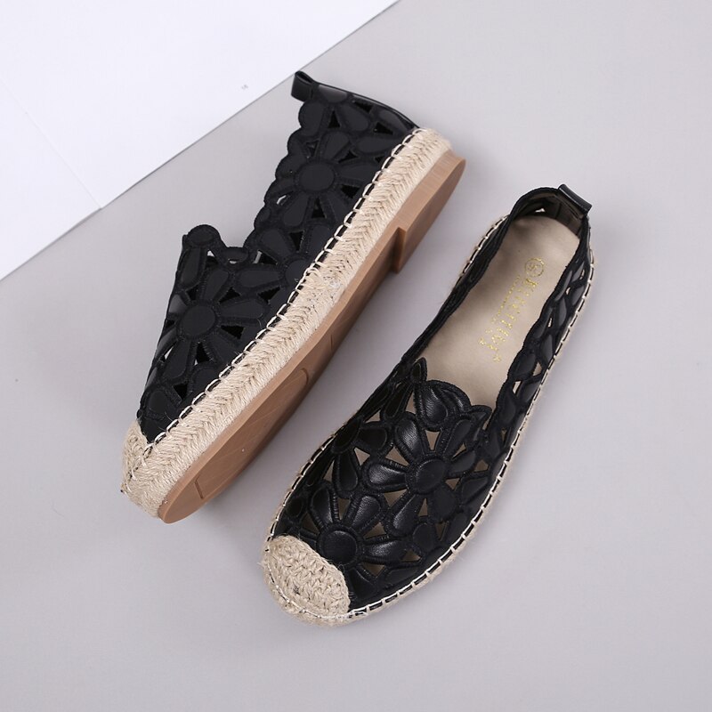 Women Straw Shoes Flat Heel Shallow Mouth Women Flower Hollow Casual Shoes Summer Flat Shoes Mujer Chaussuress