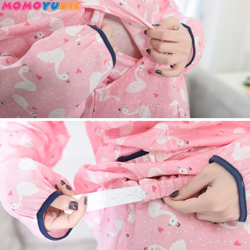 Schwangerschaft Mutterschaft Pyjama 2 teile/sätze Nachtwäsche Pflege Kleidung Baumwolle Schwangere Fütterung Nachthemd Mutterschaft Pflege Spitzen + Schlauch