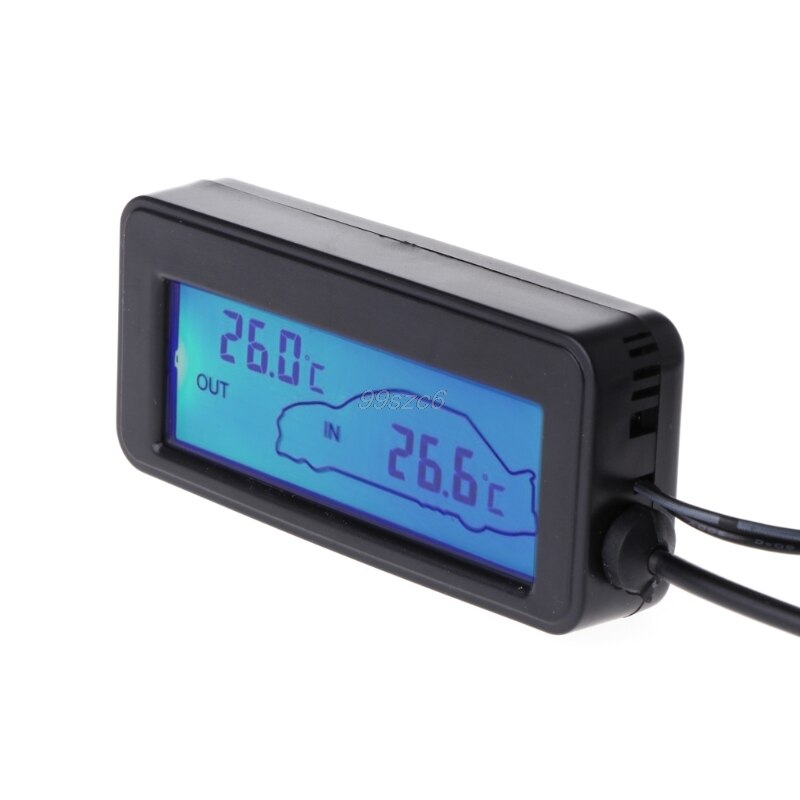 Farve lcd bil digitalt termometer mini 12v køretøjer termometro monitor bil interiør udvendige temperaturmåler 1.5m kabelsensor
