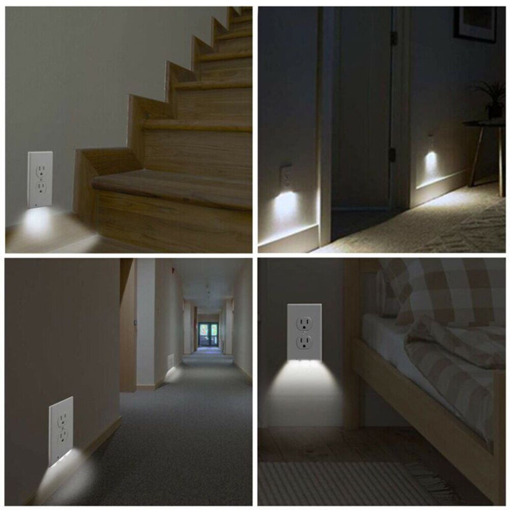 Placa de pared de salida con luces LED nocturnas, placa de pared dúplex, cubierta de luz Led nocturna, Sensor de luz ambiental para pasillo y dormitorio