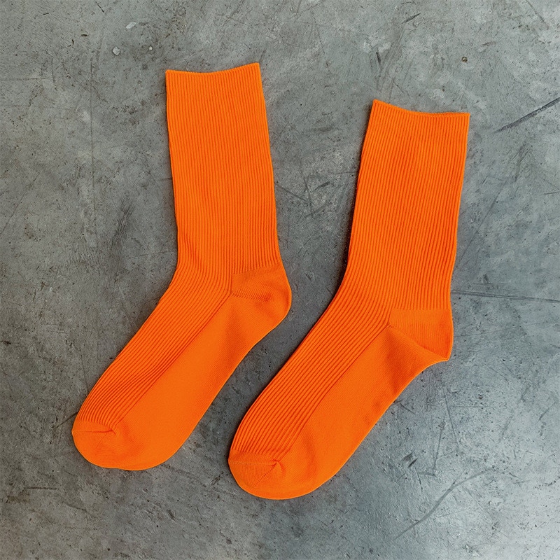 Women Candy Color Socks Summer Cool Girl Solid Cotton Socks Fluorescent Color Casual Green Orange Mid Hip Hop Socks