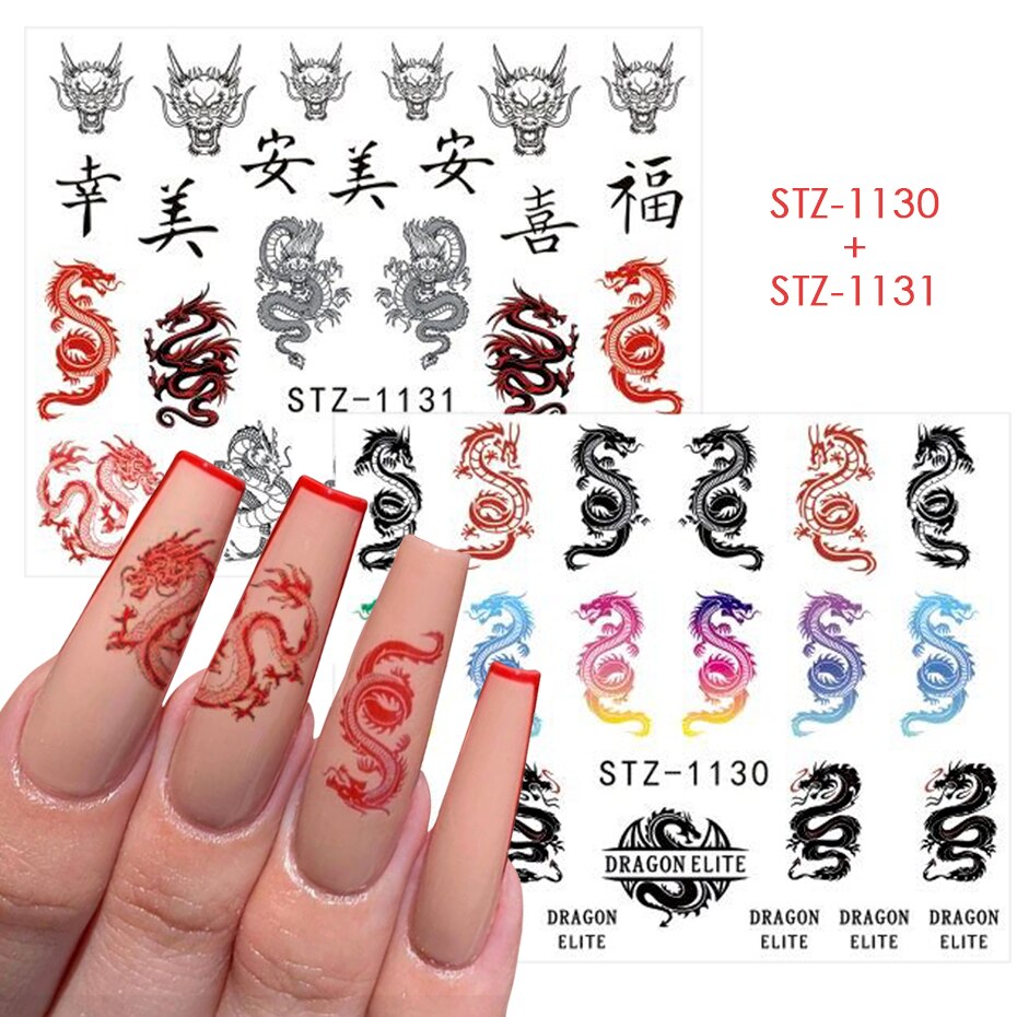 4/2/1pc Chinese Dragon Nail Art Sticker Water Decals Fire Year Character Nails Transfer Foils Manicures Decor BESTZ1130-1137: STZ1130 STZ1131