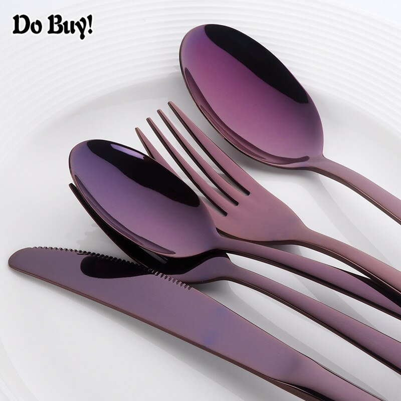 5 Pcs/Set Dinnerware Set Stainless Steel Reusable Utensils Travel Cutlery Spoon Fork Knife Home Tableware