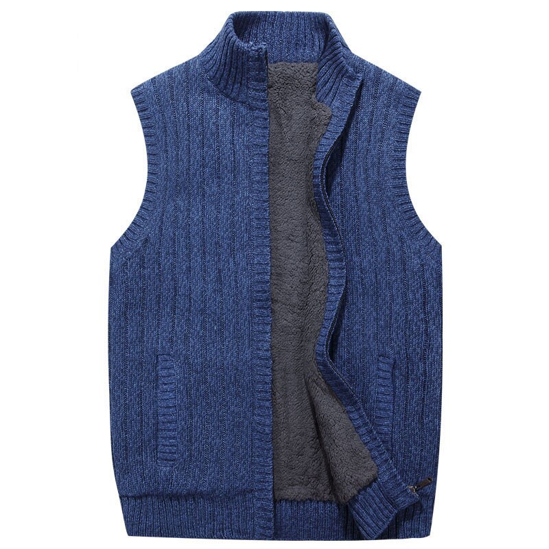Herr ulltröjor väst kofta manlig varm tröja business casual ärmlös stickad väst jacka solid fleece sweatercoat homme: Blå / Xl